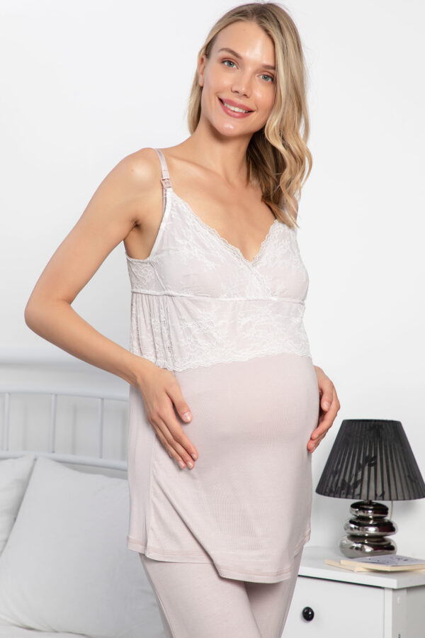 Dantelli Hamile Lohusa 3'lü Pijama Takımı - Görsel 7