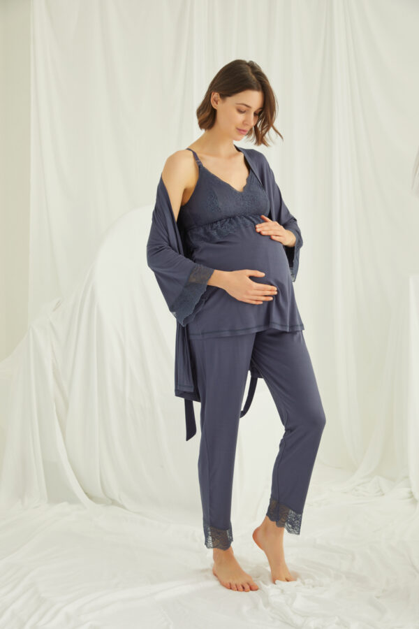 Dantelli Hamile Lohusa 3'lü Pijama Takımı - Görsel 6