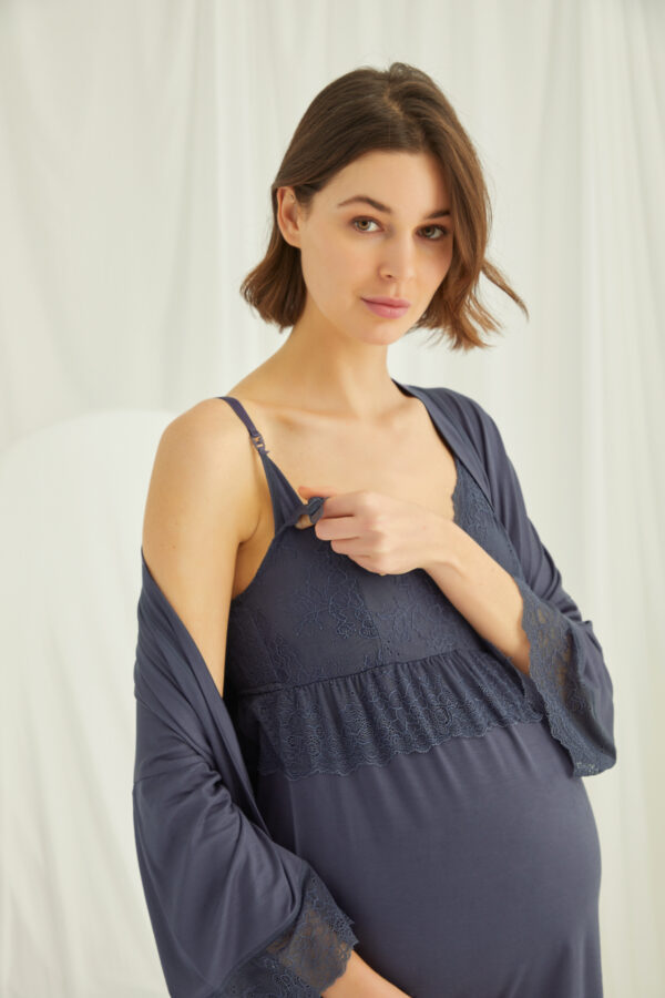 Dantelli Hamile Lohusa 3'lü Pijama Takımı - Görsel 5