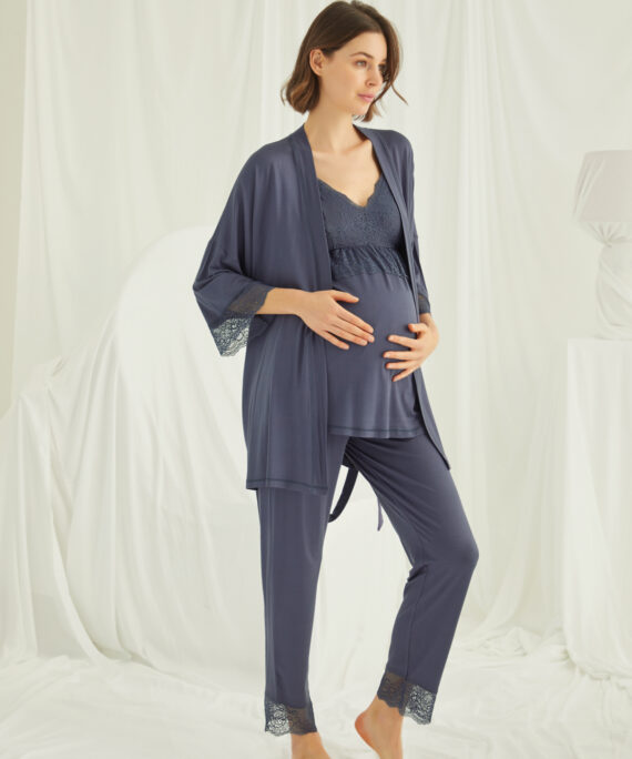 Dantelli Hamile Lohusa 3'lü Pijama Takımı