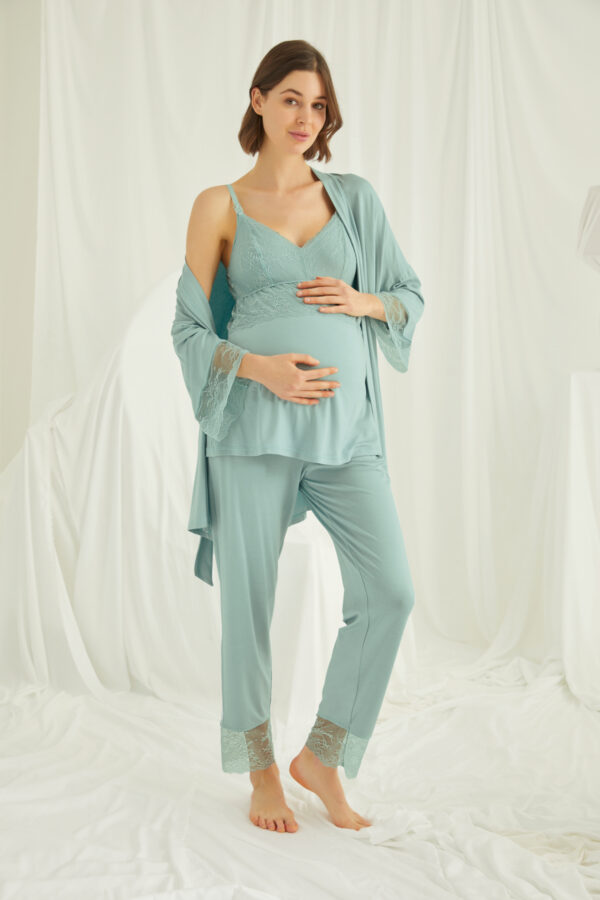 Dantelli Hamile Lohusa 3'lü Pijama Takımı - Görsel 7