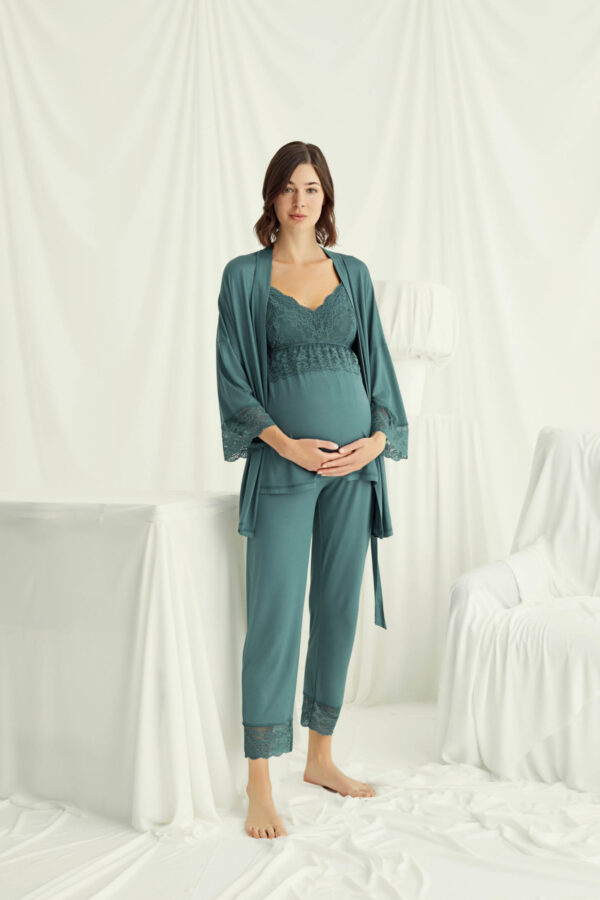 Dantelli Hamile Lohusa 3'lü Pijama Takımı - Görsel 2