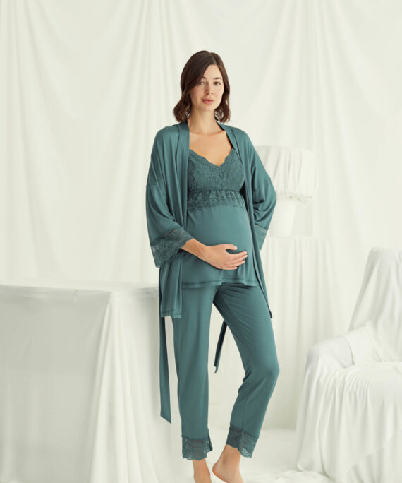 Dantelli Hamile Lohusa 3'lü Pijama Takımı
