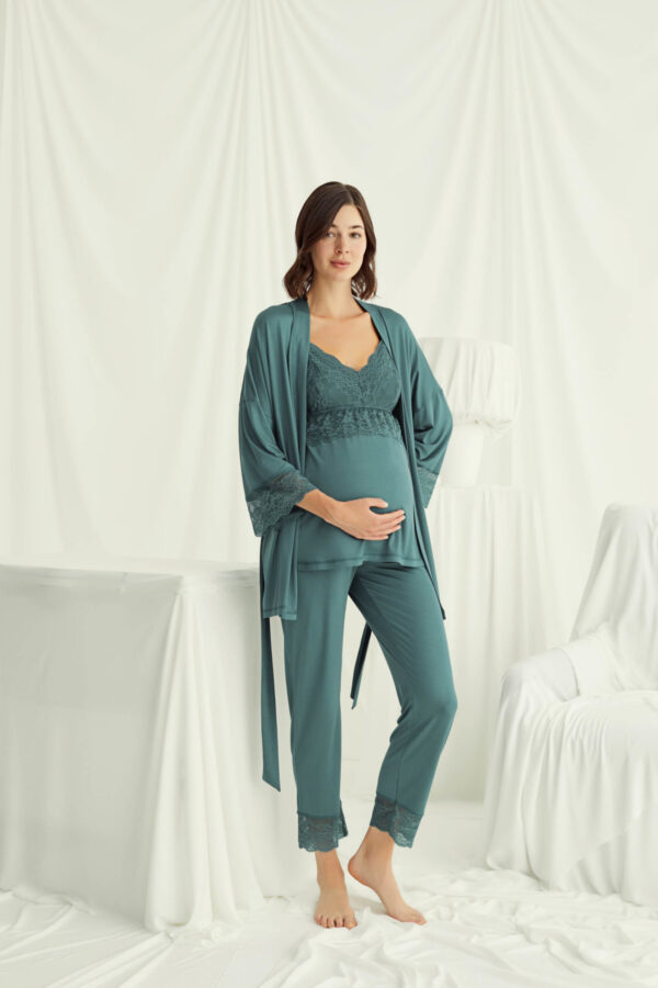 Dantelli Hamile Lohusa 3'lü Pijama Takımı