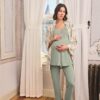 Çiçek ve Yaprak Desenli Dantelli Hamile Lohusa 3'lü Pijama Takımı - Görsel 2