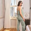 Çiçek ve Yaprak Desenli Dantelli Hamile Lohusa 3'lü Pijama Takımı - Görsel 5