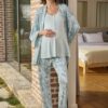 Yaprak Desenli Dantelli Hamile Lohusa 3'lü Pijama Takımı - Görsel 2