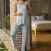 Yaprak Desenli Dantelli Hamile Lohusa 3'lü Pijama Takımı - Görsel 5