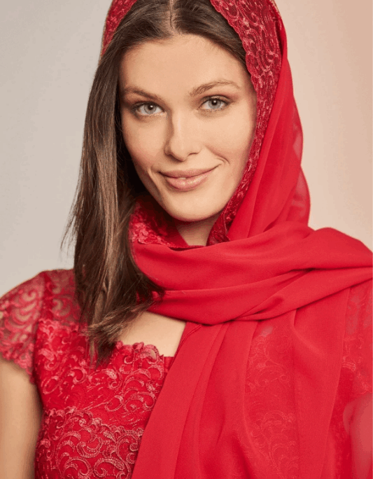 Dantelli Şifon Lohusa Şalı (Kırmızı)