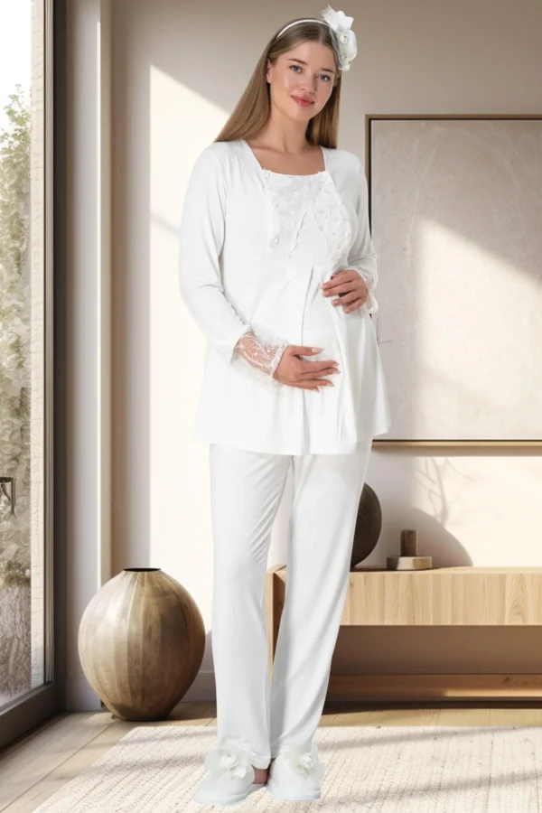 Peluş Sabahlıklı Lohusa Pijama Takımı - Görsel 5
