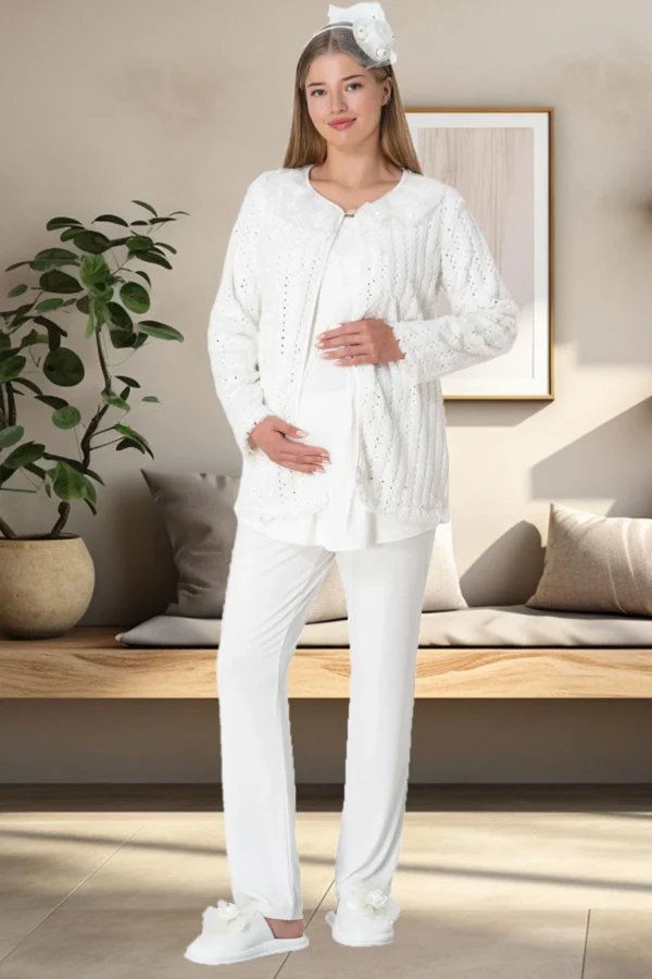Peluş Sabahlıklı Lohusa Pijama Takımı - Görsel 4