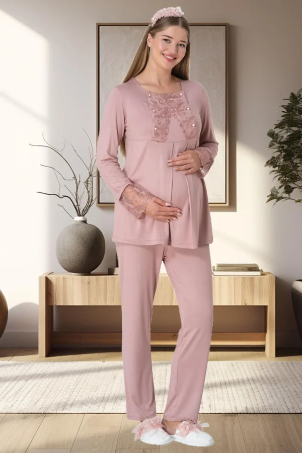 Peluş Sabahlıklı Lohusa Pijama Takımı - Görsel 3