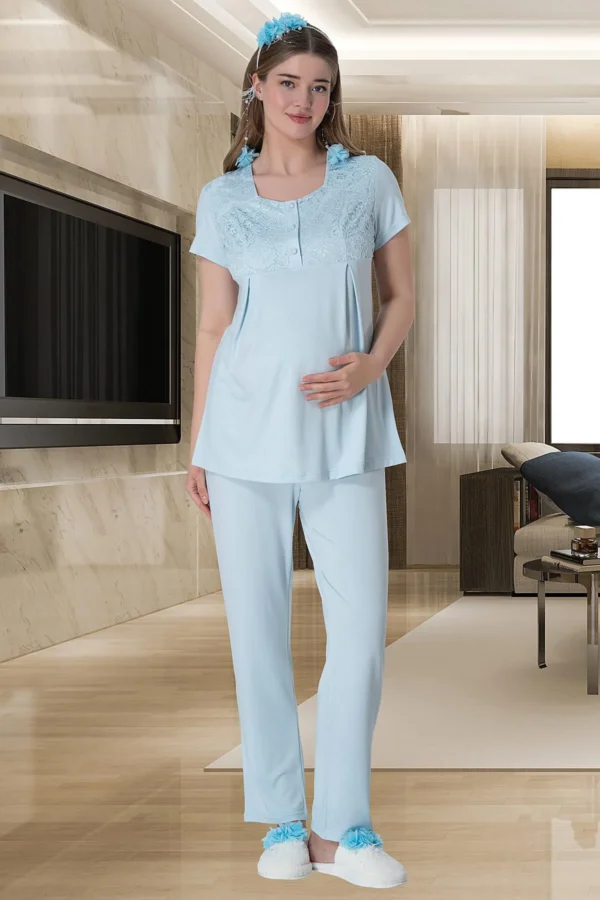 Dantel Sabahlıklı Lohusa Pijama Takımı - Görsel 2