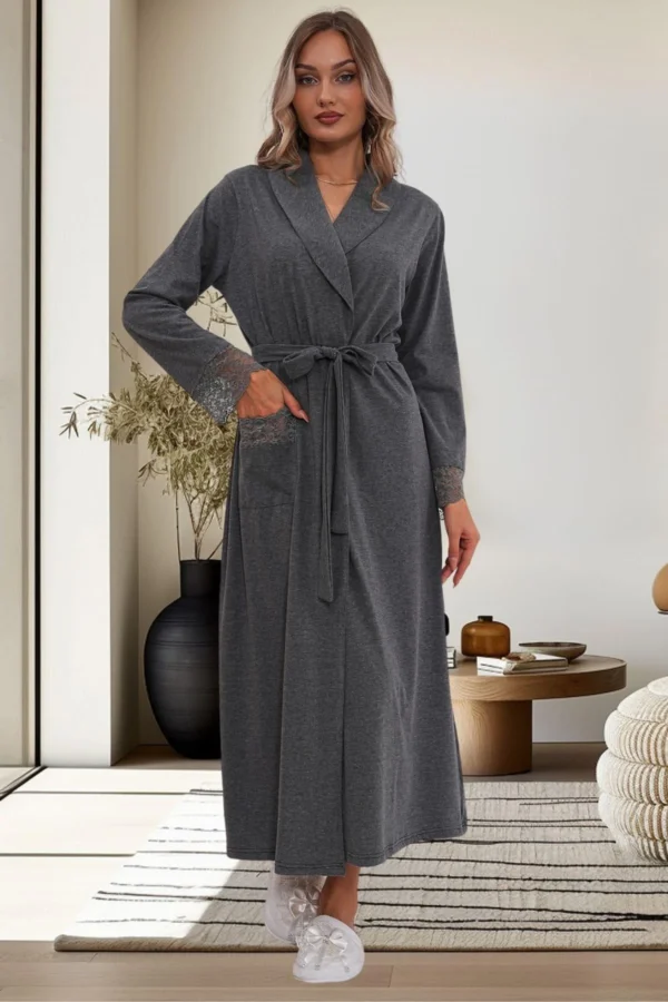 Füme Hamile Lohusa Sabahlıklı Pijama Takımı - Görsel 4