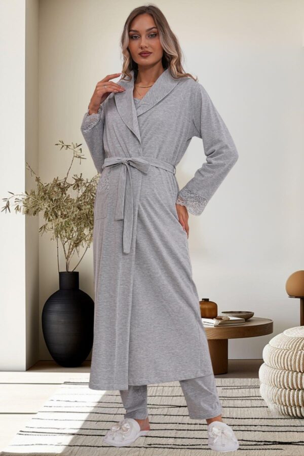 Gri Hamile Lohusa Sabahlıklı Pijama Takımı - Görsel 2
