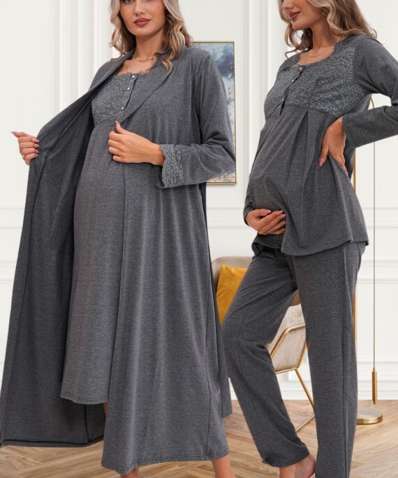 Uzun Sabahlıklı Gecelik Pijama Lohusa Set