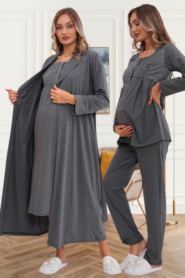 Uzun Sabahlıklı Gecelik Pijama Lohusa Set